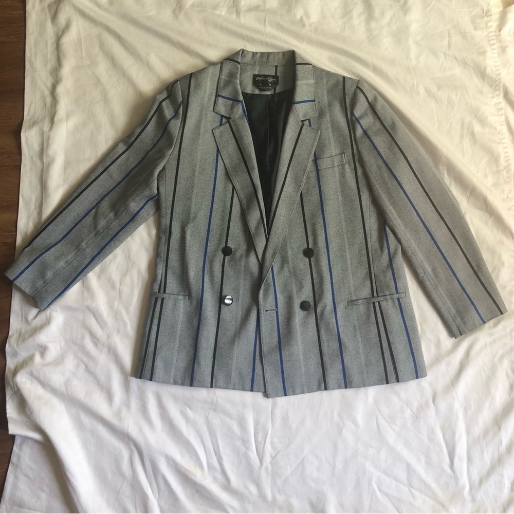 Gray Double-Breasted Blazer with Pinstripes